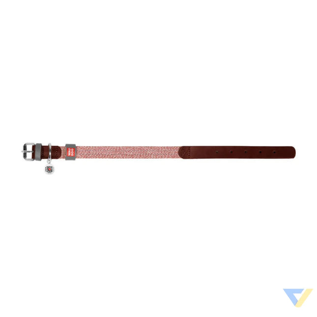 Dog collar made of natural leather and recycled material with QR code Waudog size S width 15 mm brown Walking and