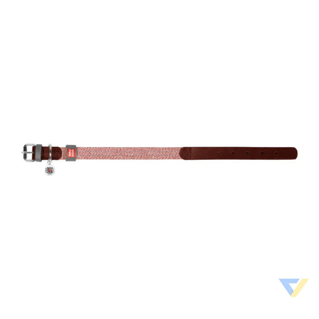 Dog collar made of natural leather and recycled material with QR code Waudog size S width 15 mm brown Walking and
