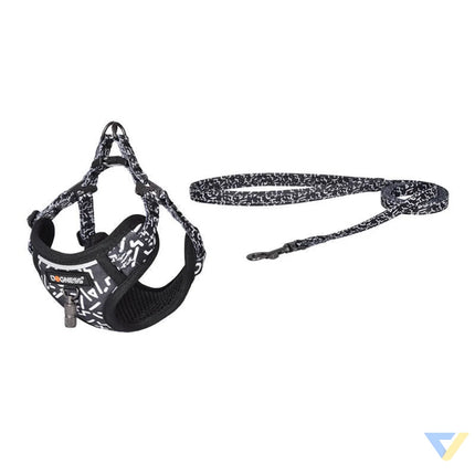Dogness walking set leash 1,5m + harness for dog (black and white) Walking and transportation