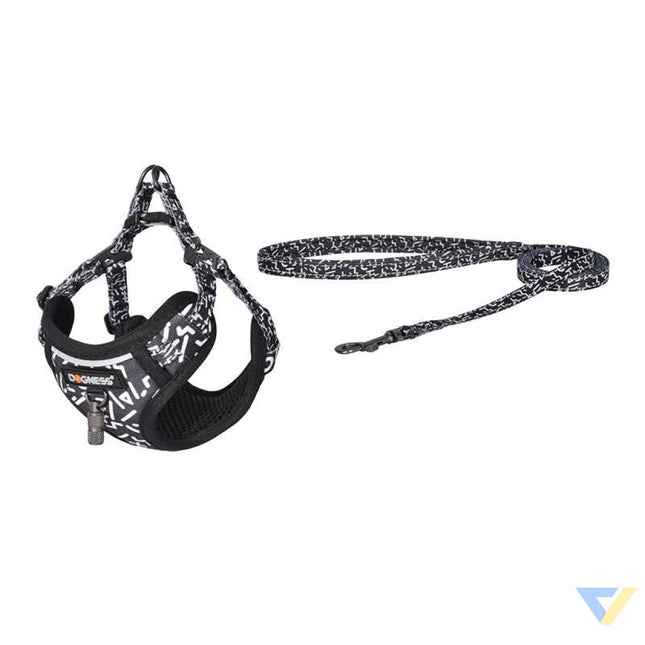 Dogness walking set leash 1,5m + harness for dog (black and white) Walking and transportation