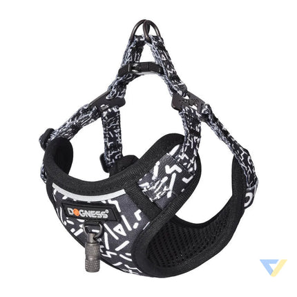 Dogness walking set leash 1,5m + harness for dog (black and white) Walking and transportation
