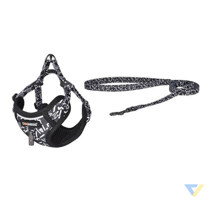 Dogness walking set leash 1,5m + harness for dog (black and white) Walking and transportation