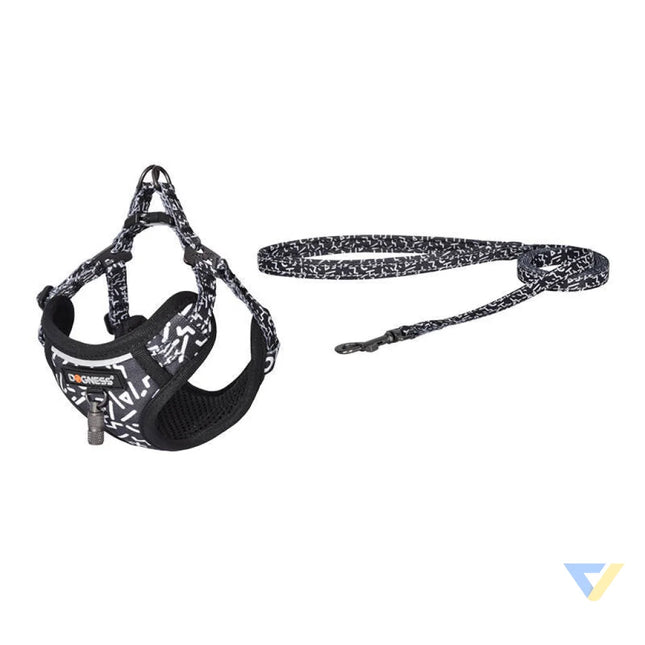 Dogness walking set leash 1,5m + harness for dog (black and white) Walking and transportation