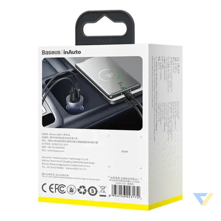 Dual Quick Charger Car Charger Baseus Particular Digital Display QC + PPS 65W (Silver) Car chargers