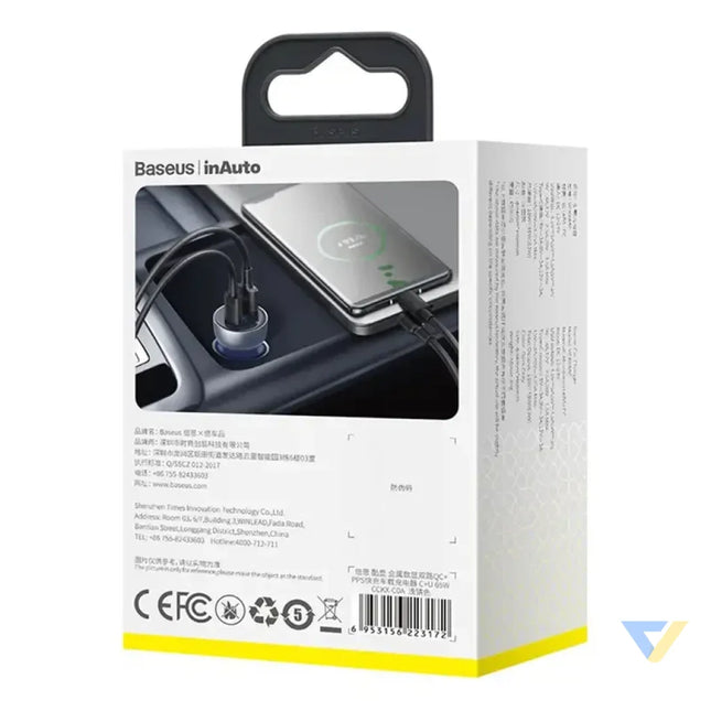 Dual Quick Charger Car Charger Baseus Particular Digital Display QC + PPS 65W (Silver) Car chargers