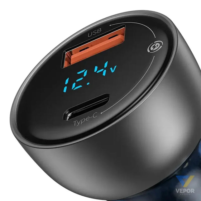 Dual Quick Charger Car Charger Baseus Particular Digital Display QC + PPS 65W (Silver) Car chargers