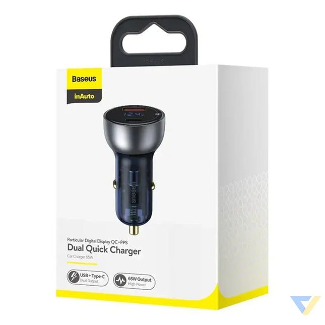 Dual Quick Charger Car Charger Baseus Particular Digital Display QC + PPS 65W (Silver) Car chargers