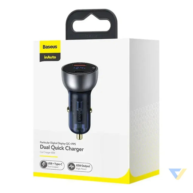 Dual Quick Charger Car Charger Baseus Particular Digital Display QC + PPS 65W (Silver) Car chargers