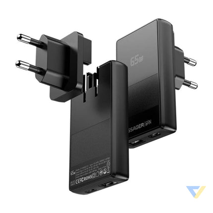 Essager ECT65W QCB01 Z GaN 65W A + C Charger (black) mains chargers