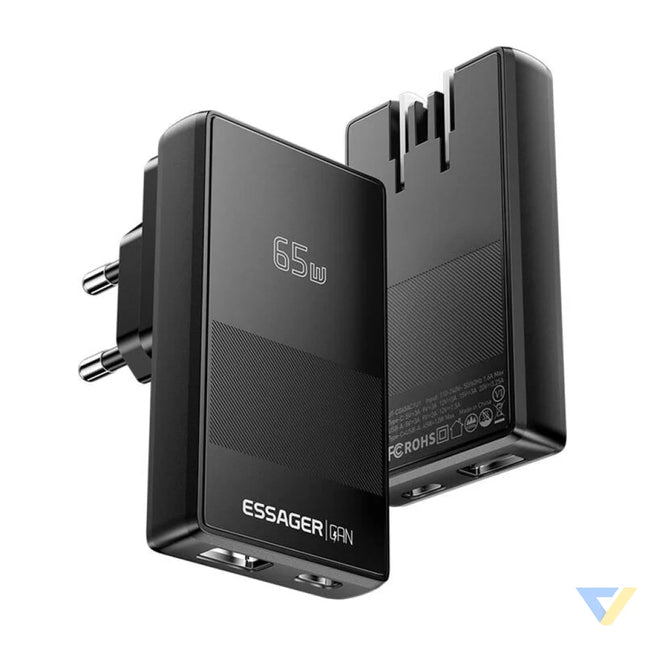 Essager ECT65W QCB01 Z GaN 65W A + C Charger (black) mains chargers