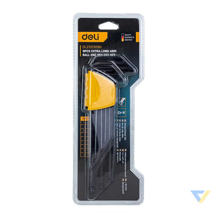 Extra Long Ball End Hex Key Set Deli Tools EDL232309H 1.5 10mm 9pcs Screwdrivers