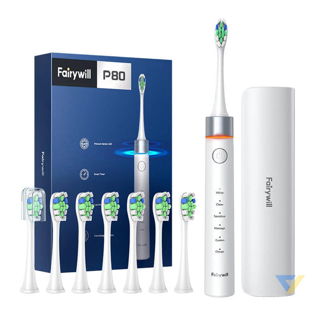 FairyWill FW P80 sonic toothbrush with tip set and case (White) Sonic toothbrushes