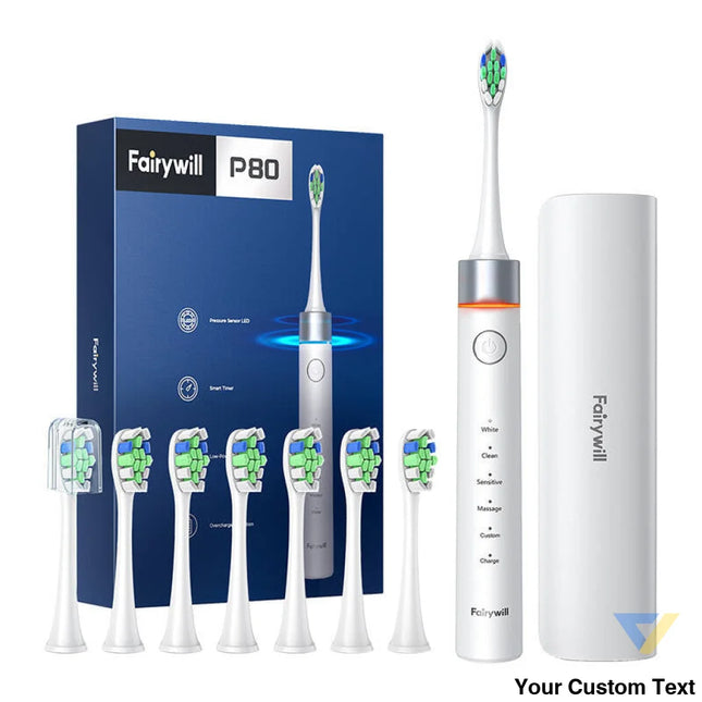 FairyWill FW P80 sonic toothbrush with tip set and case (White) Sonic toothbrushes