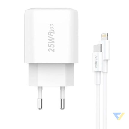 Fast charger Foneng 1x USB EU40 25W + USB C to Lightning cable mains chargers