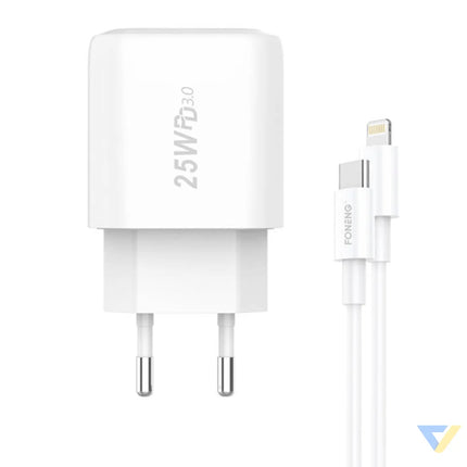 Fast charger Foneng 1x USB EU40 25W + USB C to Lightning cable mains chargers