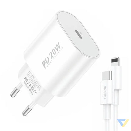 Fast charger Foneng 1x USB PD 3.0 EU39 20W + USB C to Lightning mains chargers