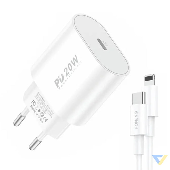 Fast charger Foneng 1x USB PD 3.0 EU39 20W + USB C to Lightning mains chargers