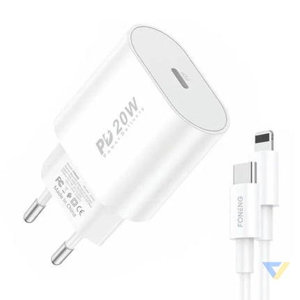 Fast charger Foneng 1x USB PD 3.0 EU39 20W + USB C to Lightning mains chargers