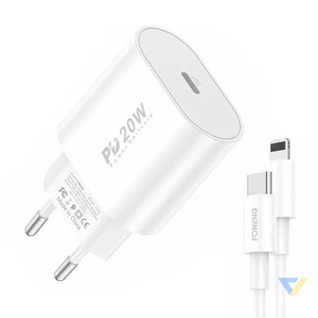 Fast charger Foneng 1x USB PD 3.0 EU39 20W + USB C to Lightning mains chargers