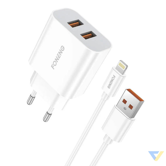 Fast charger Foneng 2x USB EU45 12W + USB Lightning cable mains chargers