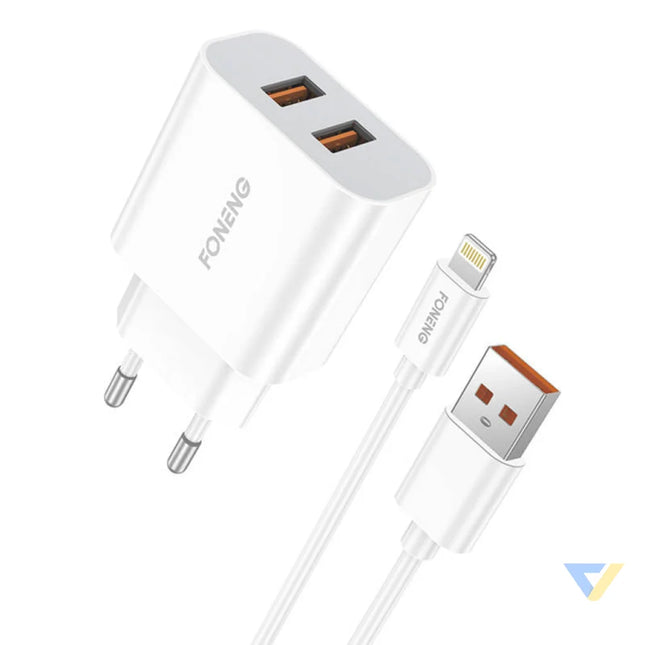 Fast charger Foneng 2x USB EU45 12W + USB Lightning cable mains chargers