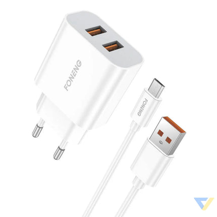 Fast charger Foneng 2x USB EU45 12W + USB Micro cable mains chargers