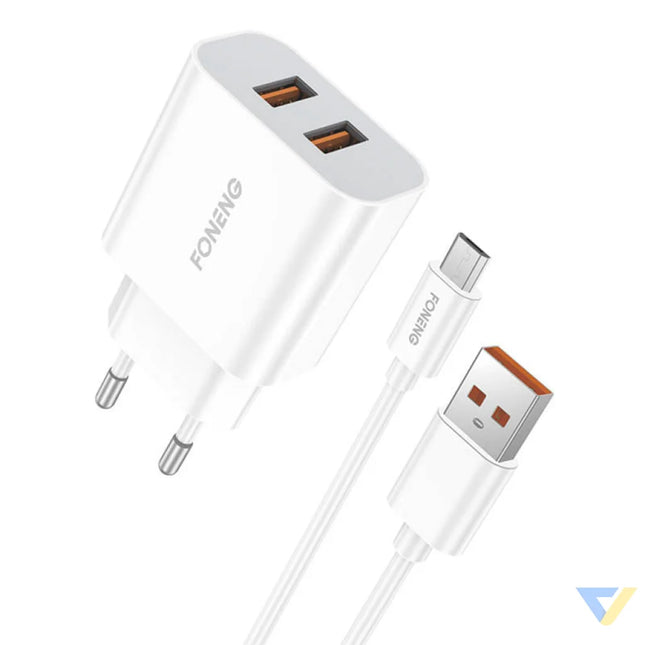 Fast charger Foneng 2x USB EU45 12W + USB Micro cable mains chargers