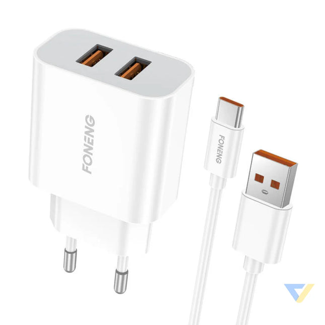 Fast charger Foneng 2x USB EU45 12W + USB Type C cable mains chargers