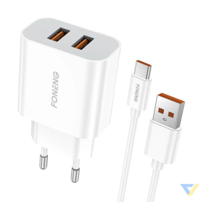 Fast charger Foneng 2x USB EU45 12W + USB Type C cable mains chargers