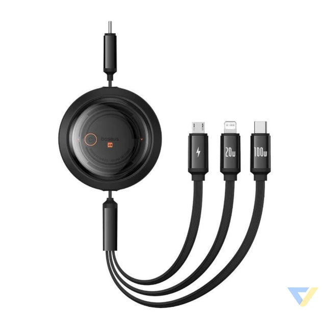 Fast Charging Cable 3in1 Baseus Free2Draw USB C to USB C/Lightning/Micro 100W 1,1m (black) Combo Cables