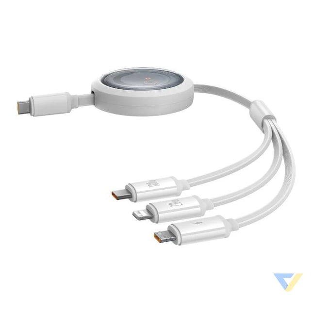 Fast Charging Cable 3in1 Baseus Free2Draw USB C to USB C/Lightning/Micro 100W 1,1m (white) Combo Cables