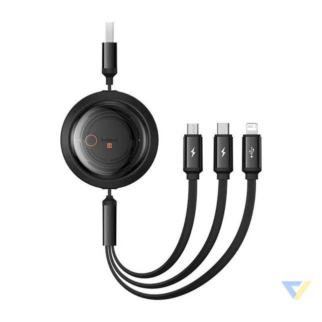 Fast Charging Cable 3in1 Baseus Free2Draw USB to micro USB + USB C + Lightning 3.5A 1.1m (black) Combo Cables
