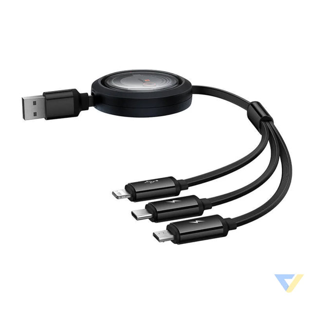 Fast Charging Cable 3in1 Baseus Free2Draw USB to micro USB + USB C + Lightning 3.5A 1.1m (black) Combo Cables
