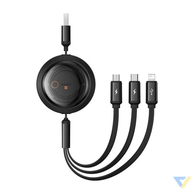 Fast Charging Cable 3in1 Baseus Free2Draw USB to micro USB + USB C + Lightning 3.5A 1.1m (black) Combo Cables