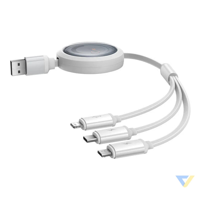Fast Charging Cable 3in1 Baseus Free2Draw USB to micro USB + USB C + Lightning 3.5A 1.1m (white) Combo Cables