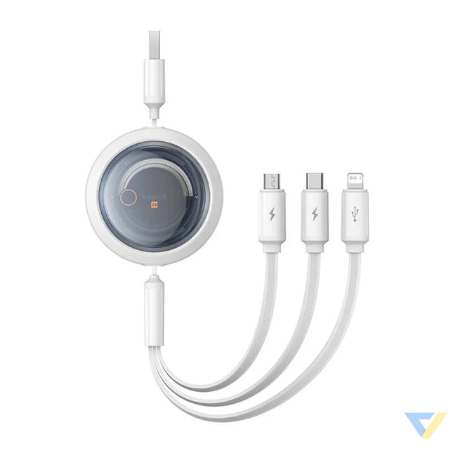 Fast Charging Cable 3in1 Baseus Free2Draw USB to micro USB + USB C + Lightning 3.5A 1.1m (white) Combo Cables