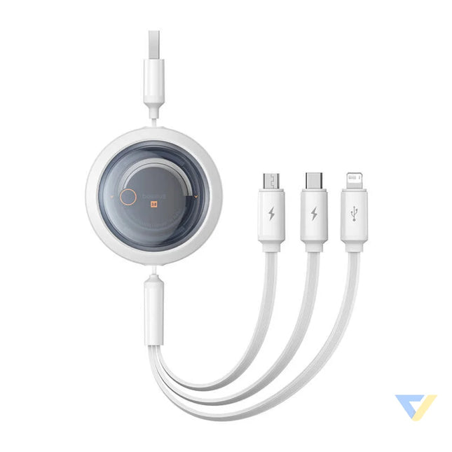 Fast Charging Cable 3in1 Baseus Free2Draw USB to micro USB + USB C + Lightning 3.5A 1.1m (white) Combo Cables