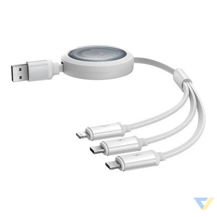 Fast Charging Cable 3in1 Baseus Free2Draw USB to micro USB + USB C + Lightning 3.5A 1.1m (white) Combo Cables