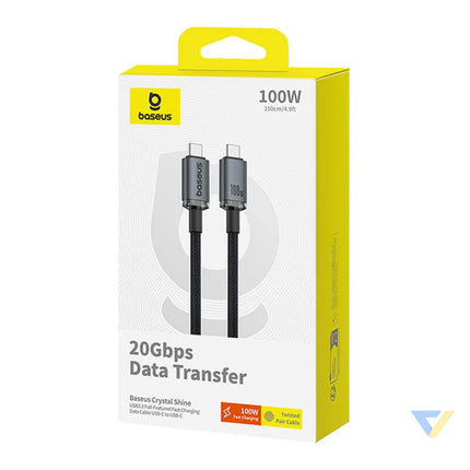 Fast Charging Cable Baseus Crystal Shine USB C to USB C 100W 1,5m 20Gb (black) USB C to USB C