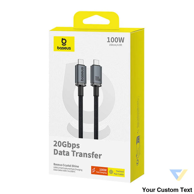 Fast Charging Cable Baseus Crystal Shine USB C to USB C 100W 1,5m 20Gb (black) USB C to USB C