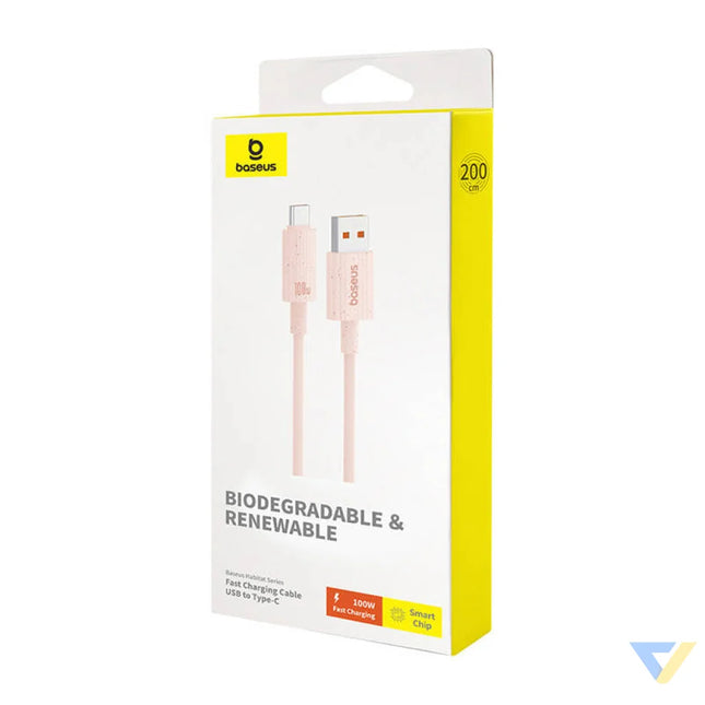 Fast Charging cable Baseus USB to USB C Habitat Series 2m 100W (pink) USB to USB C