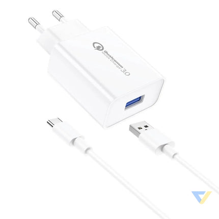 Foneng EU13 18W Wall Charger + USB to USB C Cable 3A (White) mains chargers