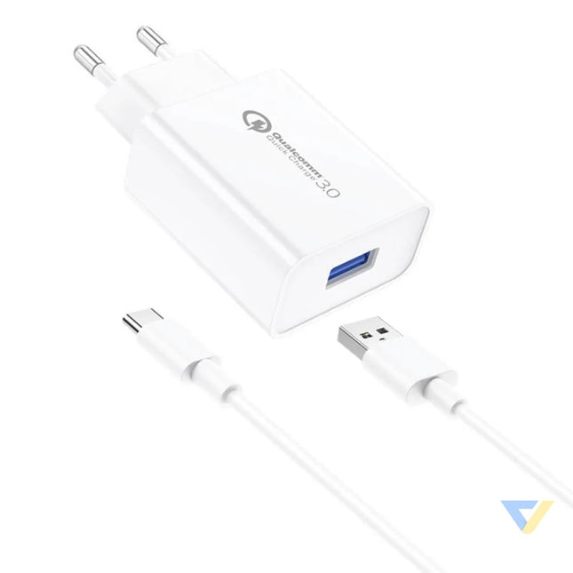 Foneng EU13 18W Wall Charger + USB to USB C Cable 3A (White) mains chargers