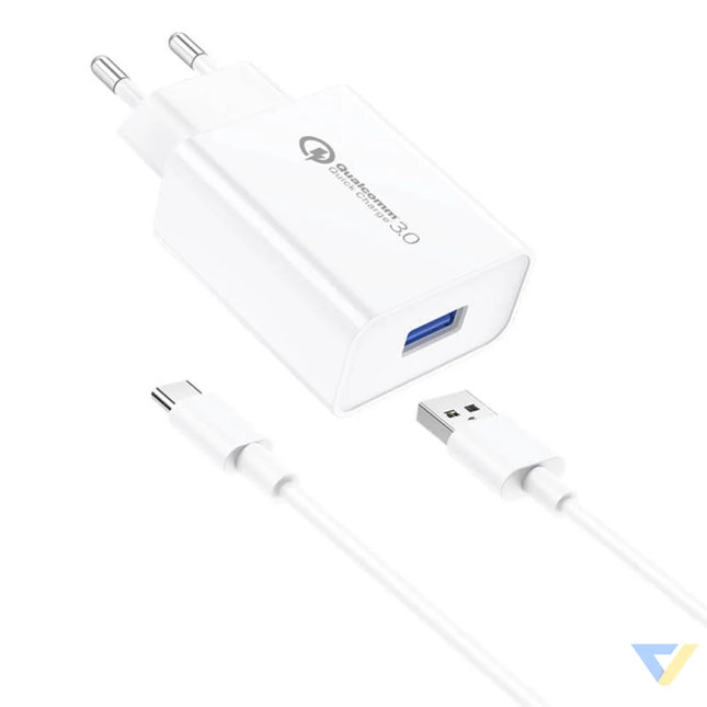Foneng EU13 18W Wall Charger + USB to USB C Cable 3A (White) mains chargers