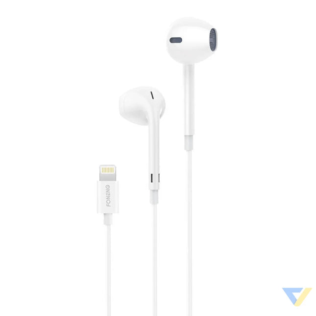 Foneng T28 Wired Earphones Lightning with remote Control (White) Wired