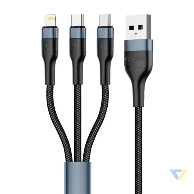 Foneng X51 3in1 USB to USB C / Micro USB / Lightning Cable 3A 1,2m (Black) Combo Cables