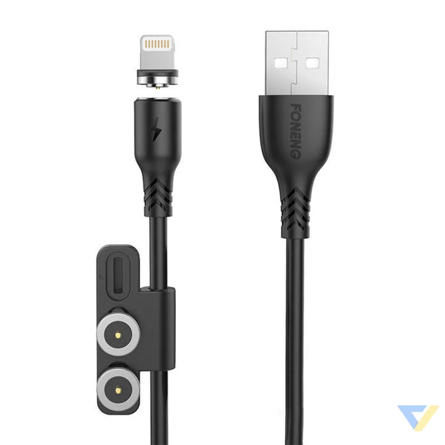 Foneng X62 Magnetic 3in1 USB to USB C / Lightning / Micro USB Cable 2.4A 1m (Black) Combo Cables