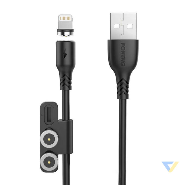 Foneng X62 Magnetic 3in1 USB to USB C / Lightning / Micro USB Cable 2.4A 1m (Black) Combo Cables