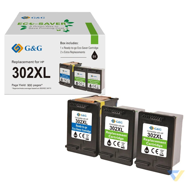 G&G-Ecosaver Remanufactured HP 302XL Inkjet Cartridge BK 3 PACK-0