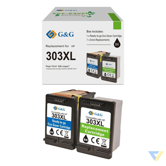 G&G-Ecosaver Remanufactured HP 303XL Inkjet Cartridge BK 2 PACK-0